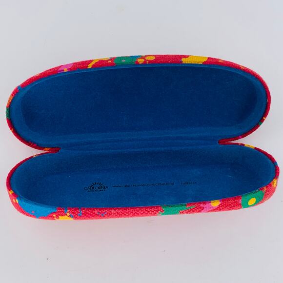 Eyeglass Case Hard Clam Shell Red Canvas Multicolor Splatters Velvet Interior - Picture 3 of 6